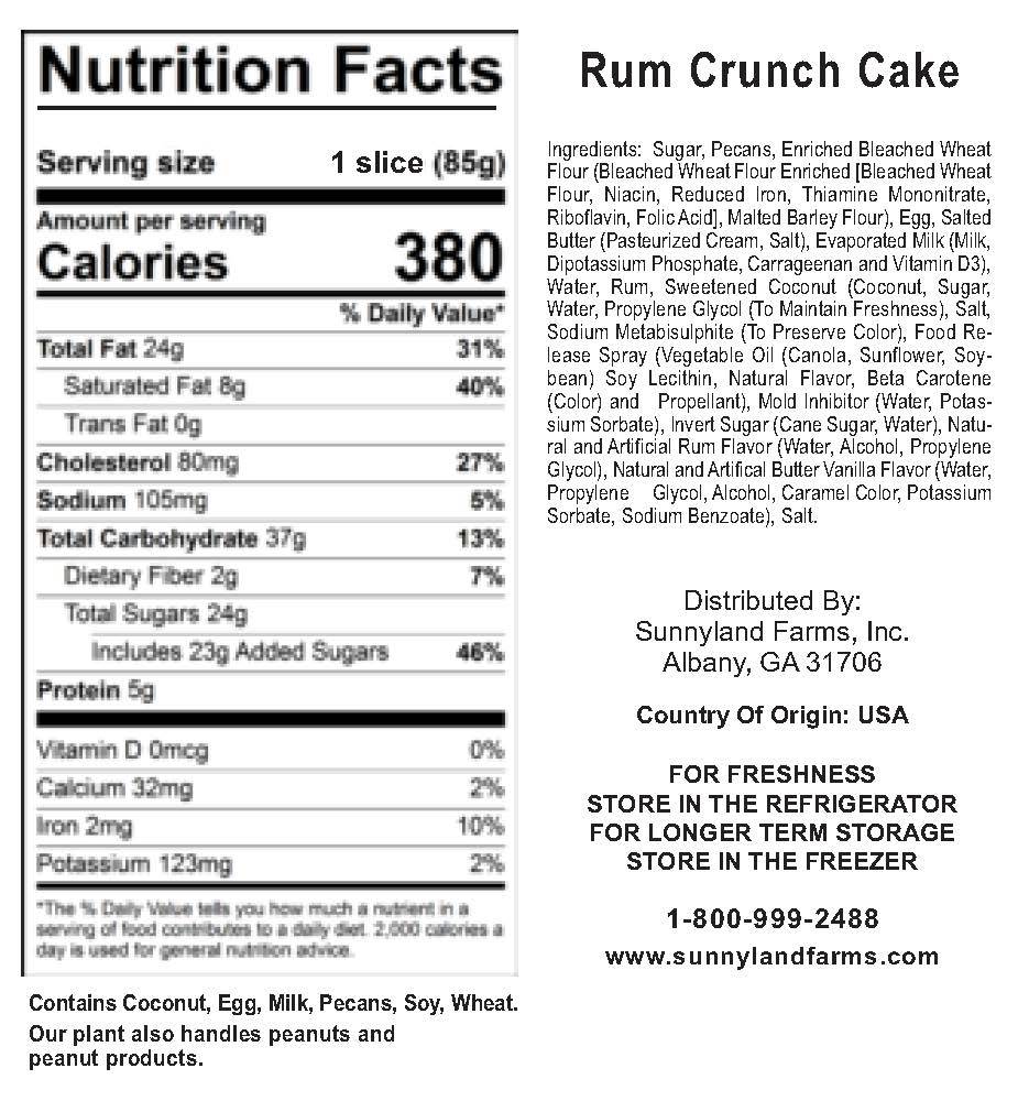 rum cake nutrition info 2022